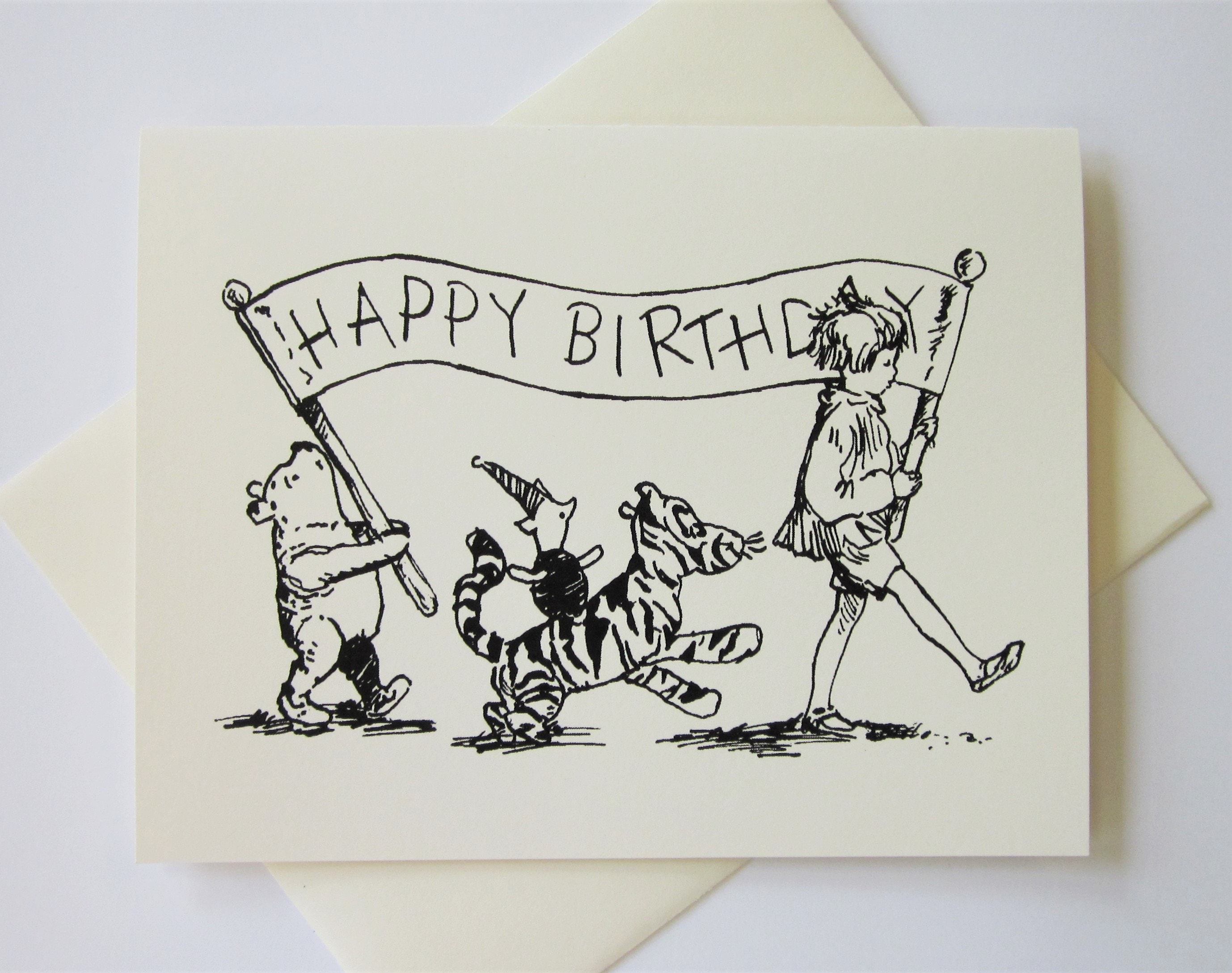 Winnie the Pooh Happy Birthday Note Card Set of 10 in White or