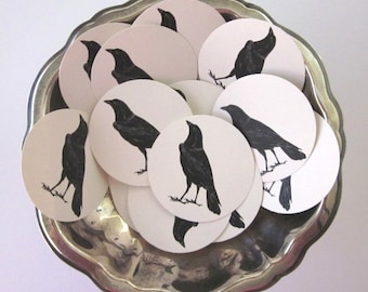 Black Raven Crow Tags Round Paper Gift Tags Set of 10