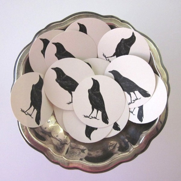 Black Raven Crow Tags Round Paper Gift Tags Set of 10