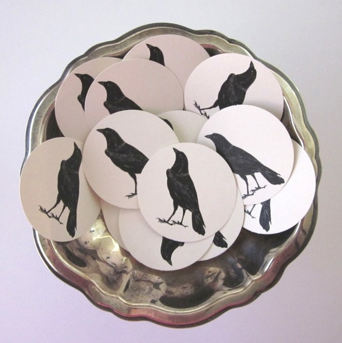 Black Raven Crow Tags Round Paper Gift Tags Set of 10
