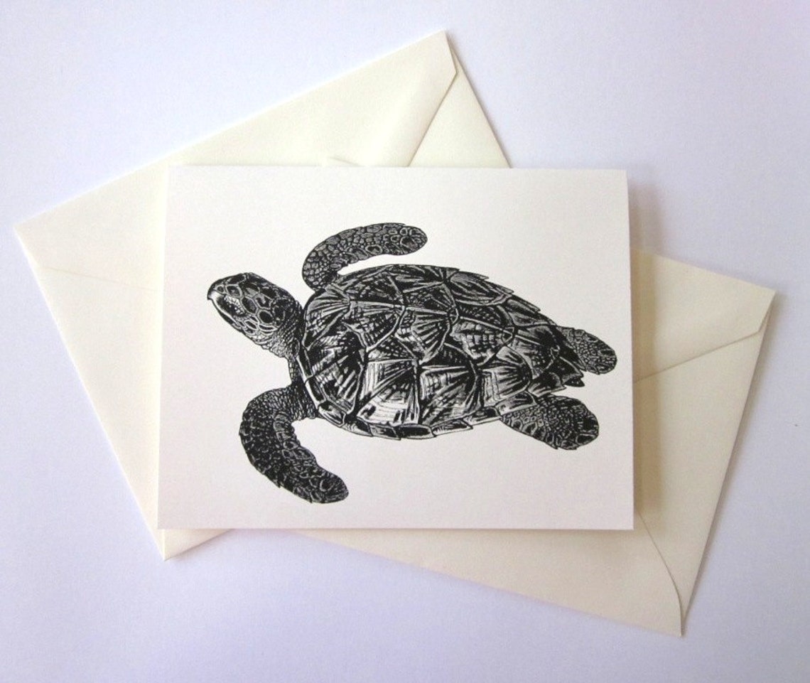 Sea Turtle Note Cards Set Of With Matching Envelopes Etsy