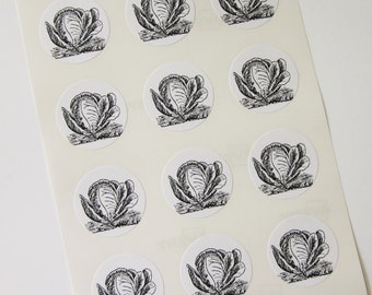 Cabbage Lettuce Stickers One Inch Round Seals