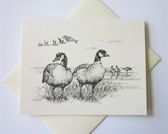 Canadian Geese Goose Cards Set of 10 in White or Light Ivory with Matching Envelopes