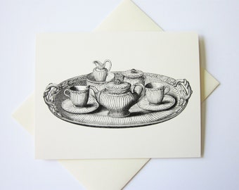 Tea Set Note Cards Set of 10 with Matching Envelopes