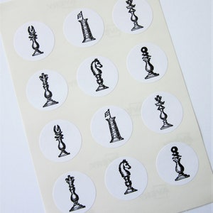 Chess Pieces Stickers One Inch Round Seals