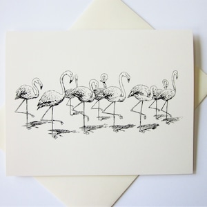 Flamingo Cards Set of 10 in White or Light Ivory with Matching Envelopes