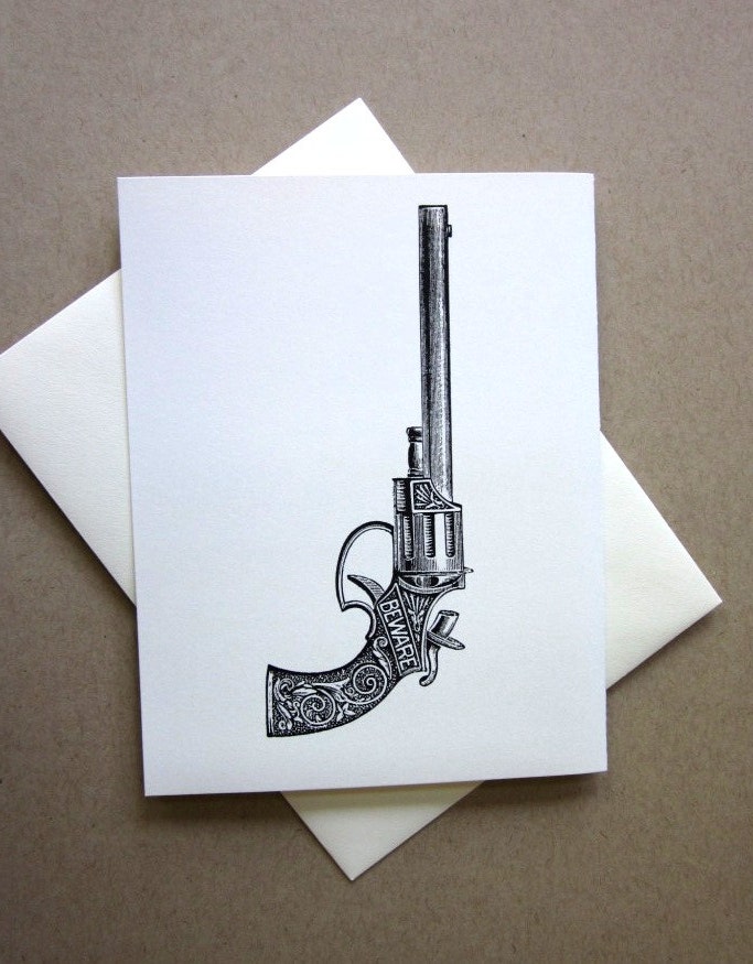 Gun Note Cards Stationery Set of 10 Cards in White or Light Ivory With ...