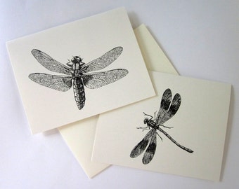 Dragonfly Card Set of 10 in White or Light Ivory with Matching Envelopes