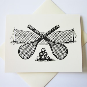 Tennis Note Cards Juego de papelería de 10 cartas en blanco o marfil claro con sobres a juego