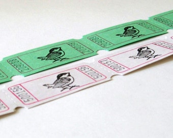 12 Carnival Tickets with Hand Stamped Bird