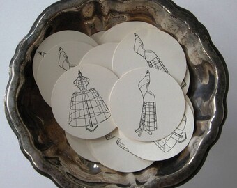 Vintage Dress Form Tags Round Gift Tags Set of 10