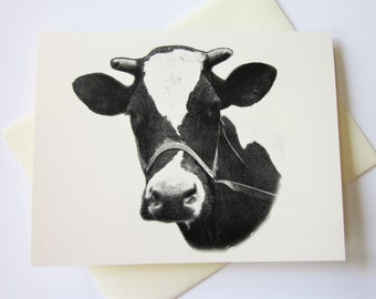 Cow Note Cards Stationery Set of 10 Cards in White or Light Ivory with Matching Envelopes