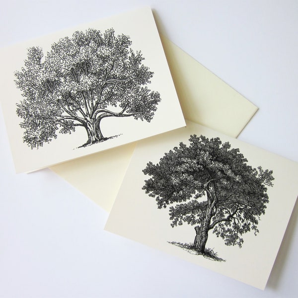 Tree Note Card Set of 10 in White or Light Ivory with Matching Envelopes 5 Images Oak Tree Stationery