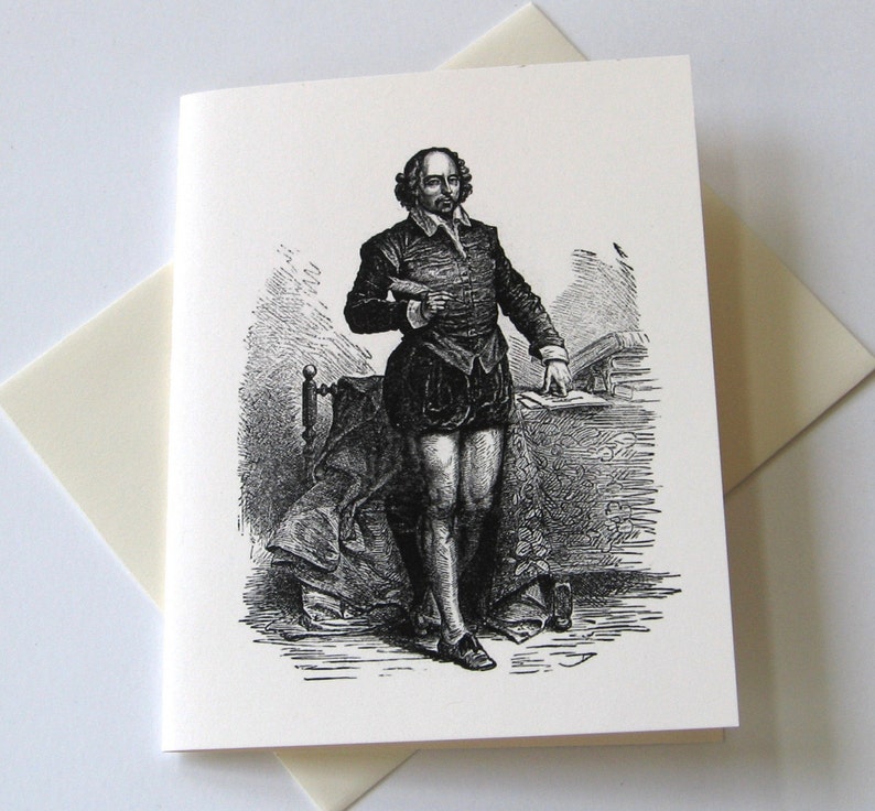 Shakespeare Note Cards Stationery Set of 10 Cards in White or Light Ivory with Matching Envelopes image 1