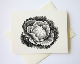 Cabbage Lettuce Note Cards Set of 10 with Matching Envelopes