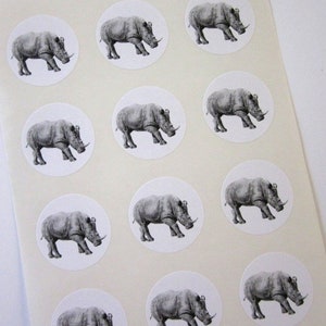 Rhinoceros Stickers One Inch Round Seals