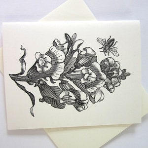 Snapdragon Flower Note Cards Stationery Set of 10 Cards in White or Light Ivory with Matching Envelopes