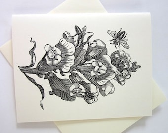 Snapdragon Flower Note Cards Papeterie Ensemble de 10 cartes en ivoire blanc ou léger avec enveloppes assorties