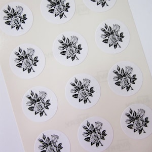 Tea Rose Flower Stickers One Inch Round Seals