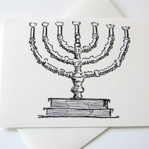 Menorah Note Cards Stationery Set of 10 Cards in White or Light Ivory with Matching Envelopes