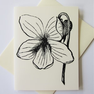 Violet Flower Note Cards Juego de 10 cartas en blanco o marfil claro con sobres a juego