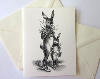 Easter Bunny Note Cards Stationery Set of 10 Cards in White or Light Ivory with Matching Envelopes