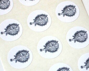 Puffer Fish Stickers Sheet of 12 One Inch Round Seals