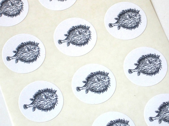 Puffer Fish Stickers Sheet of 12 One Inch Round Seals