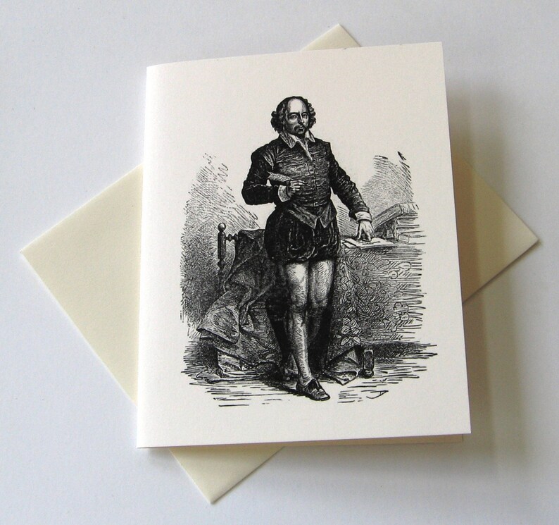 Shakespeare Note Cards Stationery Set of 10 Cards in White or Light Ivory with Matching Envelopes image 2