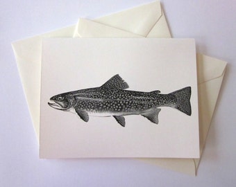 Trout Fish Note Cards Stationery Set of 10 Cards in White or Light Ivory with Matching Envelopes