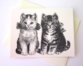 Kittens Cats Note Cards Stationery Set of 10 Cards in White or Light Ivory with Matching Envelopes