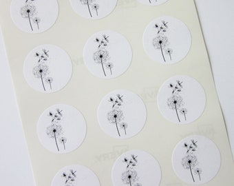 Dandelion Wildflower Flower Stickers One Inch Round Seals