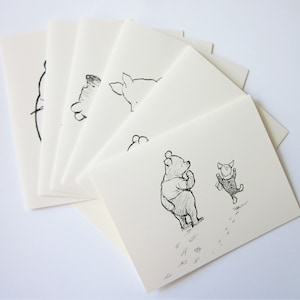 Winnie the Pooh e Piglet Note Card Set di 12 in avorio bianco o leggero con buste abbinate