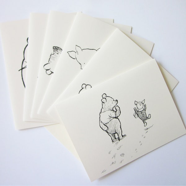 Winnie the Pooh and Piglet Note Card Set of 12 in White or Light Ivory with Matching Envelopes
