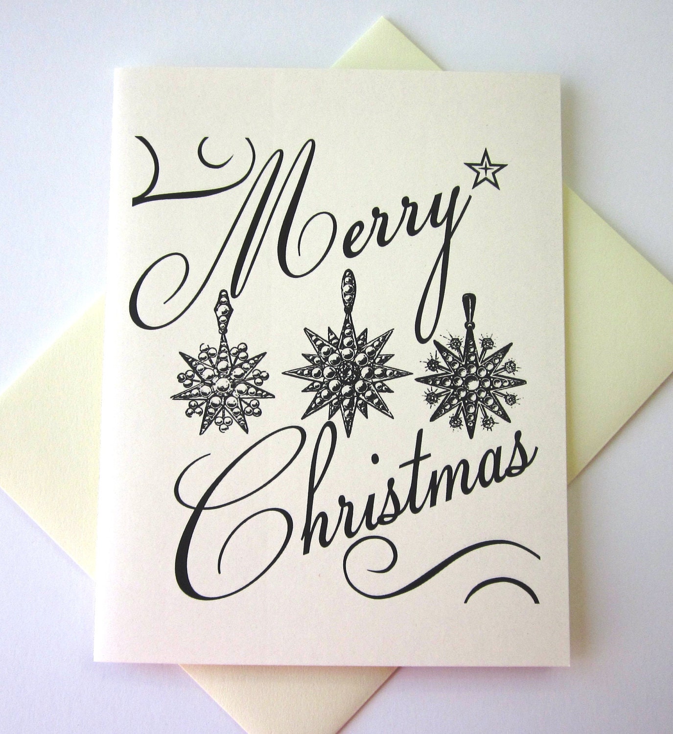 Snowflake Gift Notes Merry Christmas Snowflake Note Card Set of 10 in White or Light Ivory ...