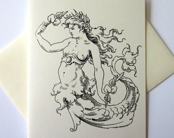 Juego de tarjetas de notas de sirena de 10 con sobres a juego