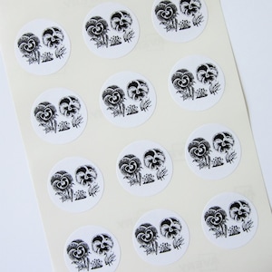 Pansy Violet Flower Floral Stickers One Inch Round Seals