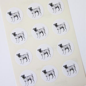 Pug Dog Stickers One Inch Round Seals