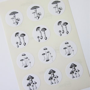 Mushroom Stickers One Inch Round Seals