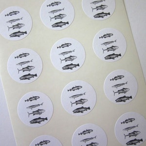 Fish Stickers One Inch Round Seals image 1