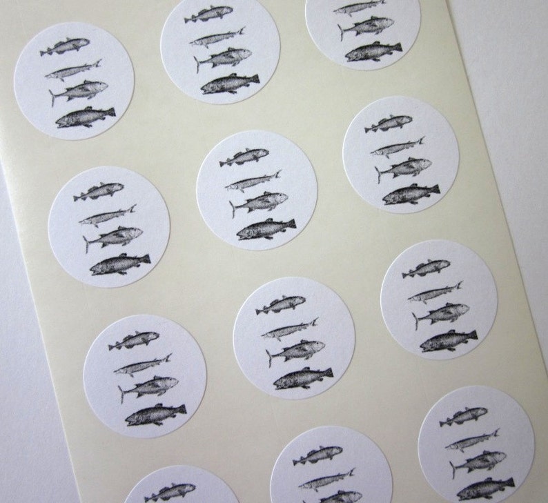 Fish Stickers One Inch Round Seals image 1