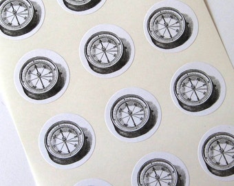 Compass Stickers One Inch Round Seals