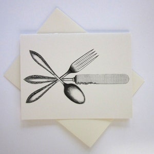 Flatware Knife Spoon Fork Cards Set of 10 in White or Light Ivory with Matching Envelopes