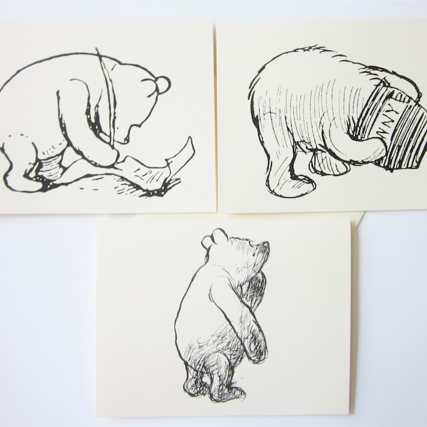 Winnie the Pooh Note Card Set of 12 in White or Light Ivory with Matching Envelopes