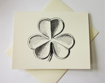 Shamrock Clover Note Cards Stationery Set of 10 Cards in White or Light Ivory with Matching Envelopes