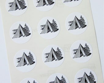 Camping Tent Stickers One Inch Round Seals