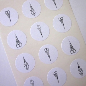 Vintage Scissors Stickers One Inch Round Seals