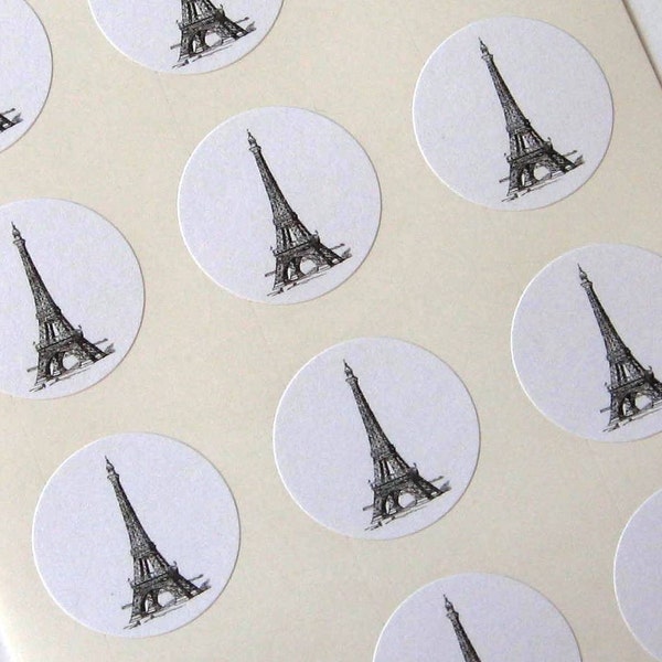 Eiffel Tower Stickers One Inch Round Seals