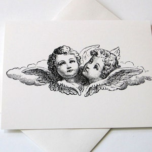 Set di bigliettini piegati vintage a cherubino di 10 in bianco o avorio con buste abbinate
