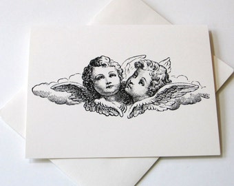 Vintage Cherub Folded Note Card Set of 10 in White or Ivory with Matching Envelopes